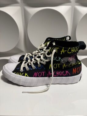 Unisex High-Top Canvas Sneakers - Black with Neon Multi Print